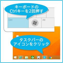 キーボードのCtrlキーを2回押す　タスクバーのアイコンをクリック